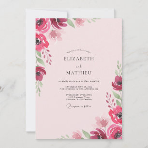 Invitation Mariage au Coquelicot Aquarelle Magenta