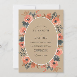 Invitation Mariage au coquelicot gris corail