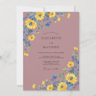 Invitation Mariage au coquelicot jaune mauve