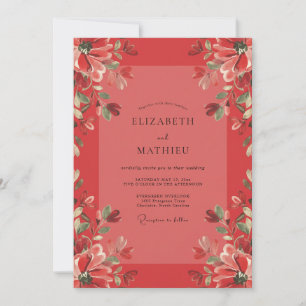 Invitation Mariage au coquelicot peint de corail