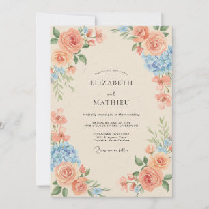 Invitation Mariage au Corail Azur Hydrangea Eucalyptus