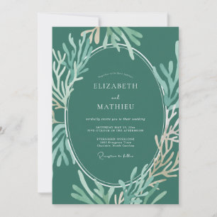 Invitation Mariage au corail d'eucalyptus au bleu sarcelle pr