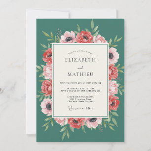 Invitation Mariage au corail sarcelle et à l'anémone