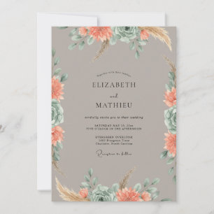 Invitation Mariage au corail taupe Pampas Eucalyptus
