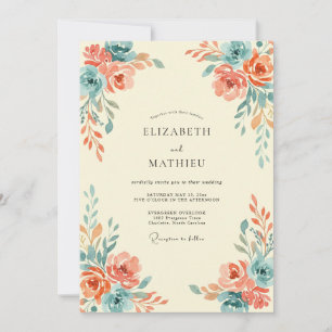Invitation Mariage au Coral Téalgue Ranunculus Eucalyptus Gri