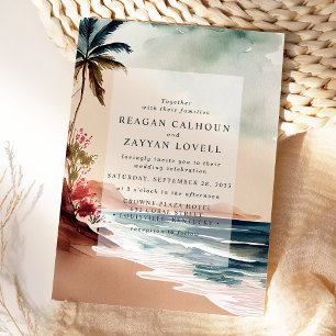 Invitation Mariage au coucher de soleil sur la plage tropical