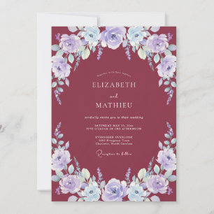 Invitation Mariage au Couronne de Merlot Pervenche