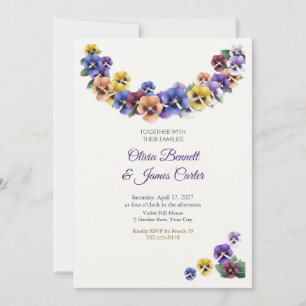 Invitation Mariage au Croissant de Pensées et de Violettes Pe