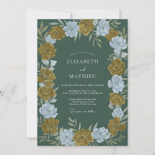 Invitation Mariage au Deep Olive Ranunculus Eucalyptus