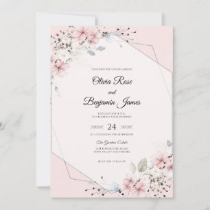 Invitation Mariage au doux rose Sakura Eucalyptus