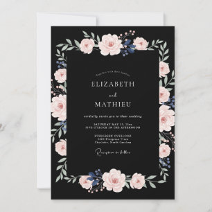 Invitation Mariage au Eucalyptus à feuillage noir pâle rose