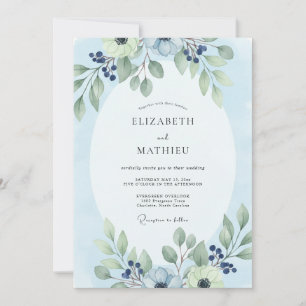 Invitation Mariage au Eucalyptus au Feuillage Bleu Poudre