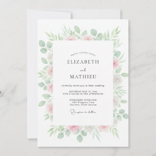 Invitation Mariage au Eucalyptus au Feuillage Rose Pâle