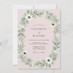Invitation Mariage au eucalyptus au feuillage rose tendre