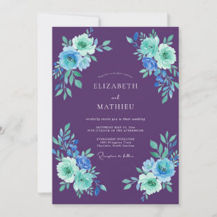 Invitation Mariage au eucalyptus au feuillage sarcelle violet