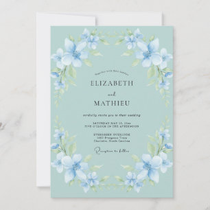 Invitation Mariage au eucalyptus et à l'hortensia azur