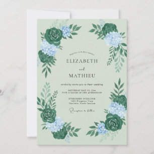 Invitation Mariage au eucalyptus et hydrangea vert clair