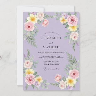 Invitation Mariage au eucalyptus et renoncule jaune lilas