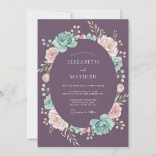 Invitation Mariage au eucalyptus et succulentes prune poussié