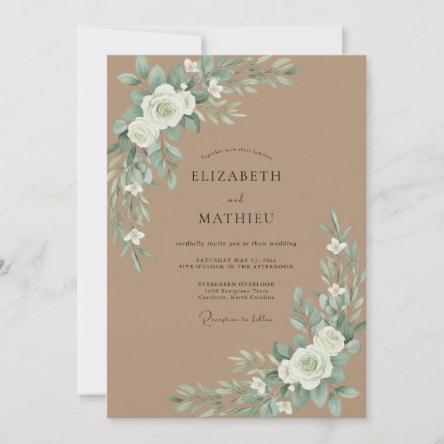 Invitation Mariage au Eucalyptus Kaki (Devant)