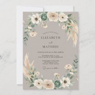 Invitation Mariage au eucalyptus séché Taupe Pampas