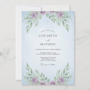 Invitation Mariage au eucalyptus sous un ciel lilas