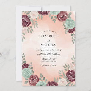 Invitation Mariage au eucalyptus succulent prune mer