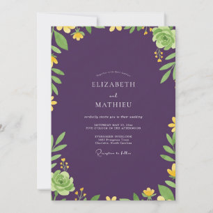 Invitation Mariage au eucalyptus succulent violet foncé