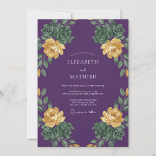 Invitation Mariage au eucalyptus succulent violet foncé
