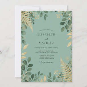 Invitation Mariage au feuillage de céladon or eucalyptus