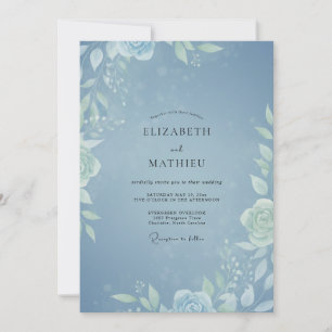 Invitation Mariage au feuillage de eucalyptus doux bleu poudr