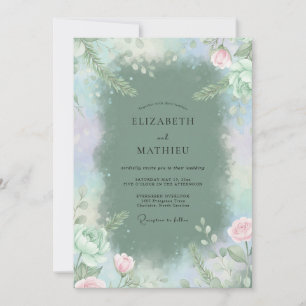 Invitation Mariage au Feuillage de Feuilles de Slate Poussiér