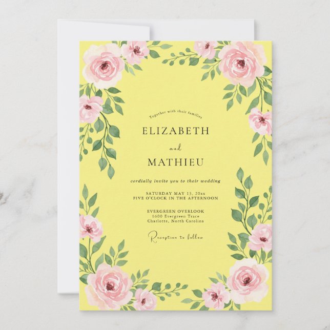 Invitation Mariage au feuillage de pétale de citron (Devant)