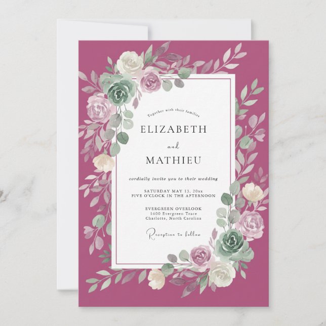 Invitation Mariage au feuillage de renoncule eucalyptus magen (Devant)