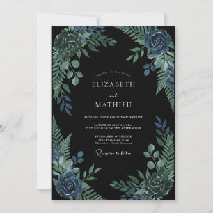Invitation Mariage au feuillage d'eucalyptus saphir de minuit