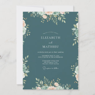 Invitation Mariage au feuillage d'eucalyptus sarcelle ardoise