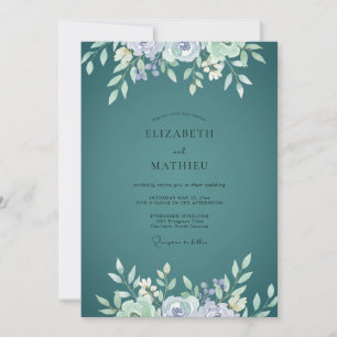 Invitation Mariage au feuillage d'eucalyptus sarcelle et perv