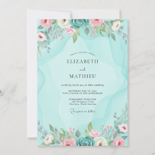 Invitation Mariage au feuillage peint de menthe