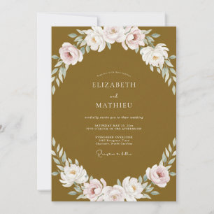 Invitation Mariage au feuillage peint en or moutarde