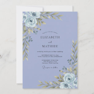 Invitation Mariage au feuillage peint en Pervenche