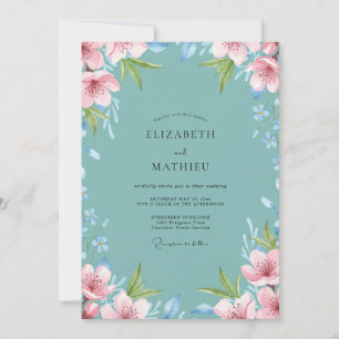 Invitation Mariage au feuillage peint en sarcelle