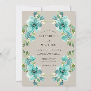 Invitation Mariage au feuillage peint turquoise