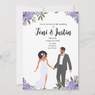 Invitation Mariage au jardin lavande afro-américain