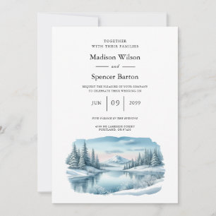 Invitation Mariage au Lac en Hiver de Montagne enneigée