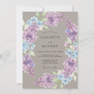Invitation Mariage au Laurier Floral Bleu Lilas