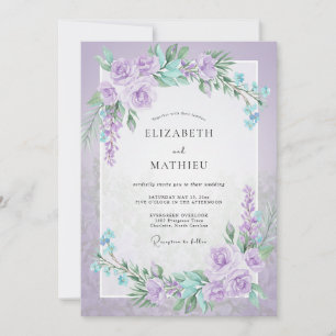 Invitation Mariage au Lilac Aqua Ranunculus et Eucalyptus Gri