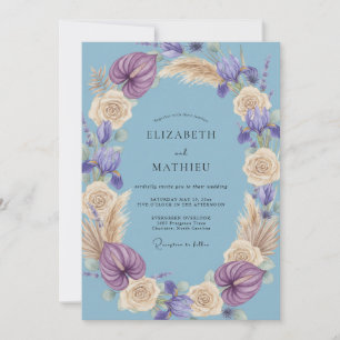 Invitation Mariage au lilas Pervenche Pampas Eucalyptus