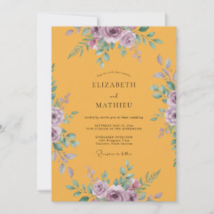 Invitation Mariage au lis lilac ranunculus eucalyptus doré