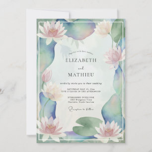 Invitation Mariage au lotus aqua pêche eucalyptus