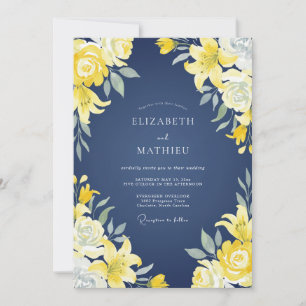 Invitation Mariage au Lys Jaune Navy